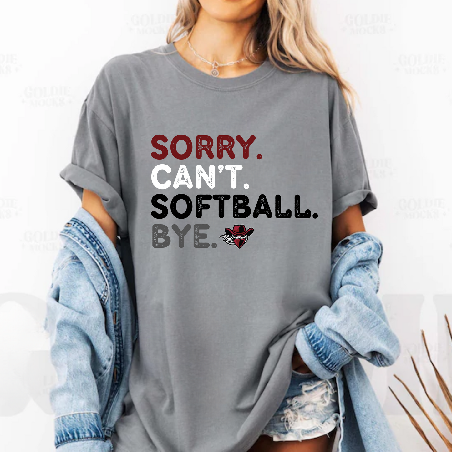 "Sorry. Can't. Softball. Bye." Tee