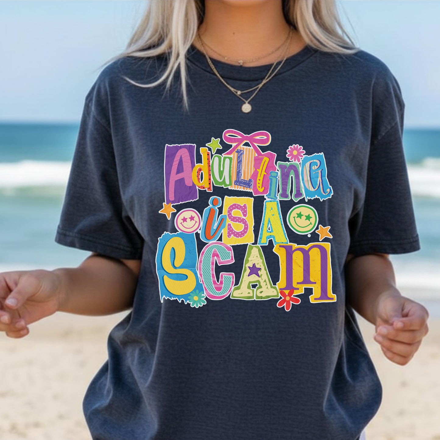 Adulting Is a Scam Tee | Funny Graphic Shirt | Vintage Comfort Colors T-Shirt | Relatable Humor Tee | Oversized Casual Shirt
