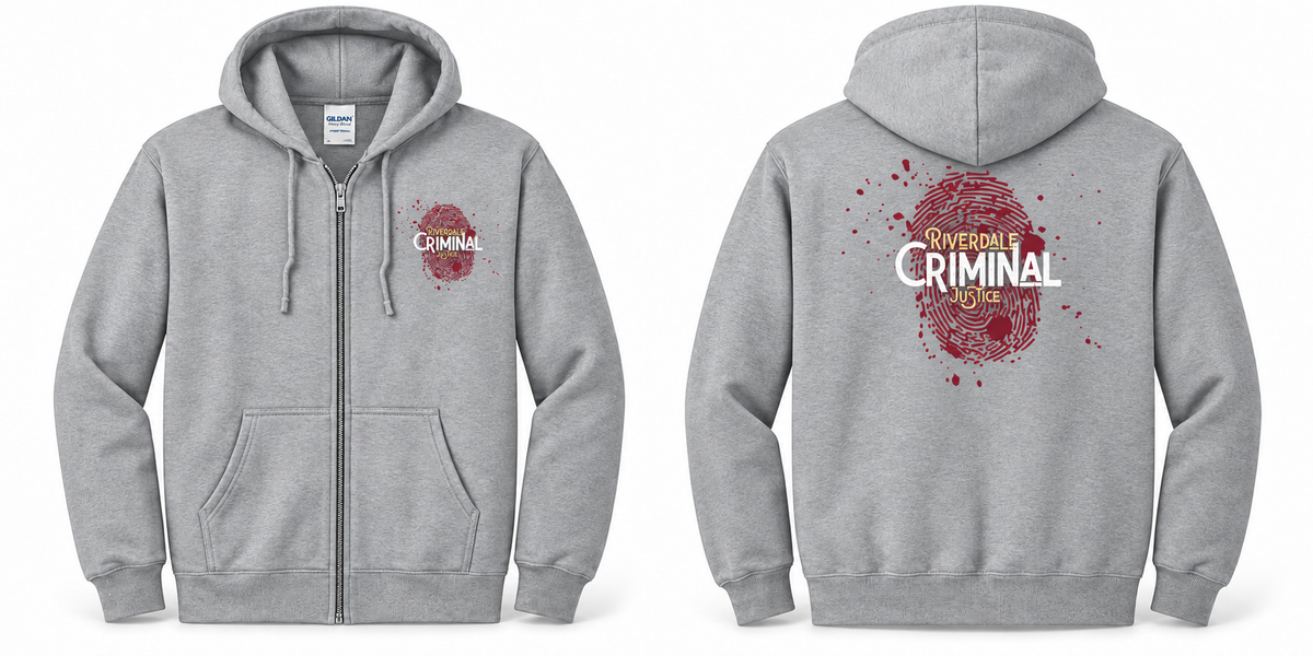 Sport Grey Criminal Justice zip hoodie front and back