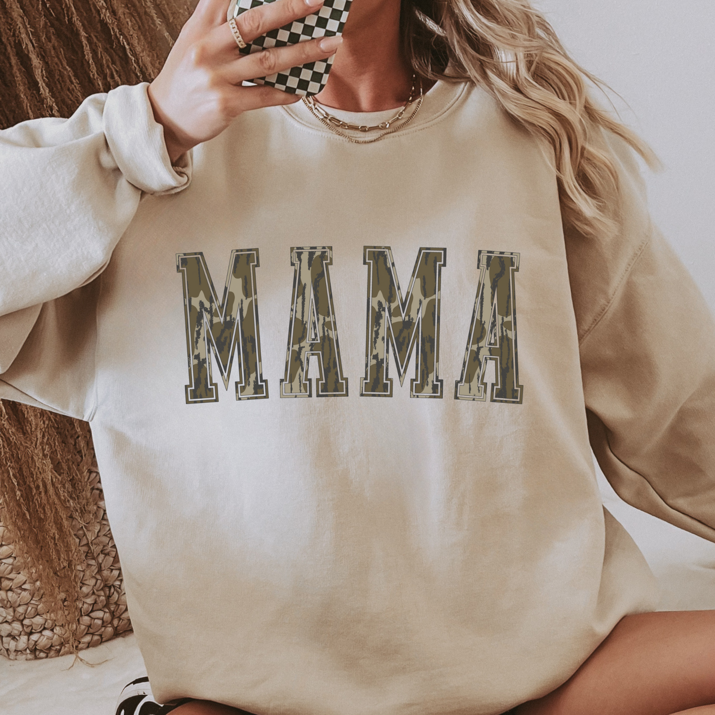 Vintage Camo Mama Crewneck Sweatshirt