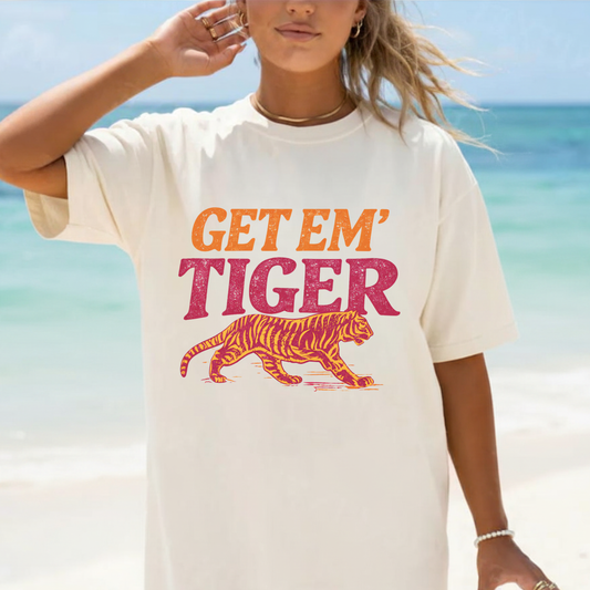 Get Em Tiger Tee | Game Day Graphic Shirt | Motivational Sports Tee | Vintage Comfort Colors T-Shirt | Football Spirit Shirt
