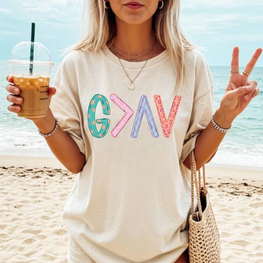 God Is Greater Than the Ups and Downs Tee | Vintage Mineral Wash Graphic Shirt | Faith-Based Aesthetic Tee | Christian Oversized Tee | Trendy Style Top