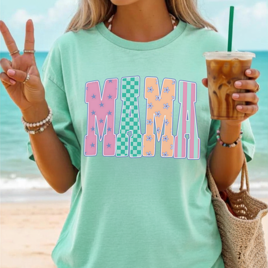 Pastel Mama Tee | Cute Mom Graphic Shirt | Retro Pattern MOM T-Shirt | Comfort Colors Vintage Tee | Mother’s Day Gift Shirt