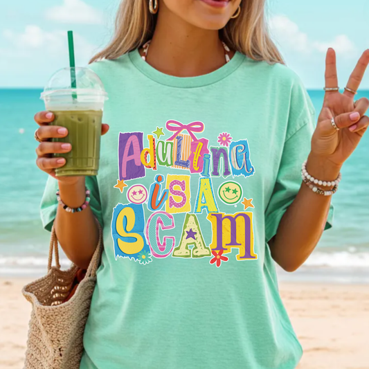 Adulting Is a Scam Tee | Funny Graphic Shirt | Vintage Comfort Colors T-Shirt | Relatable Humor Tee | Oversized Casual Shirt