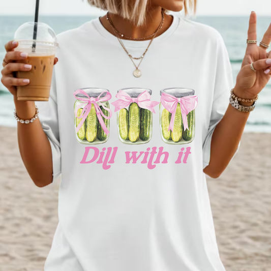 Dill With It Tee | Funny Pickle Graphic Shirt | Comfort Colors Vintage Tee | Pun Humor T-Shirt | Cute Oversized Graphic Tee