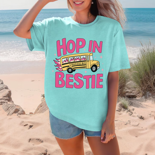 Hop In Bestie Struggle Bus Tee | Funny Relatable Graphic Shirt | Comfort Colors Vintage T-Shirt | Burnout Humor Tee | Oversized Casual Shirt
