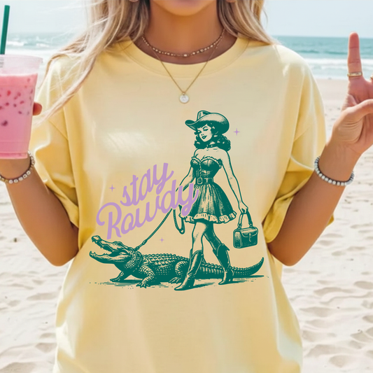 Stay Rowdy Cowgirl Tee | Retro Western Graphic Shirt | Vintage Rodeo T-Shirt | Cowgirl Aesthetic Tee | Comfort Colors Oversized Shirt