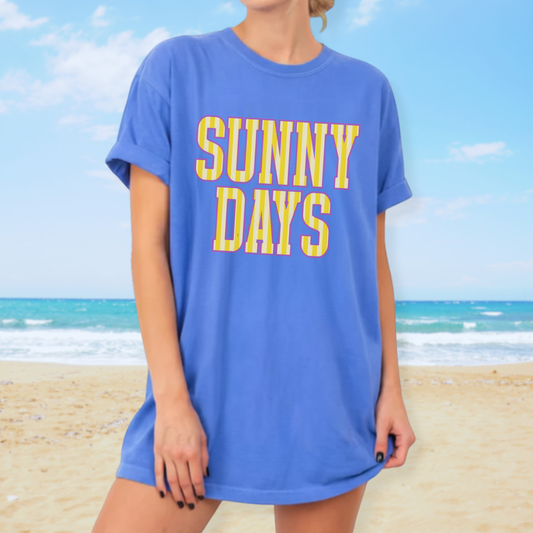 Sunny Days Tee | Comfort Colors Flo Blue Shirt | Retro Yellow Graphic T-Shirt | Summer Vibes Tee | Coastal Oversized Shirt