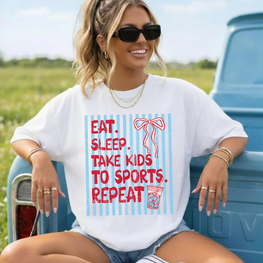 Eat Sleep Kids Sports Repeat Tee | Sports Mom Shirt | Funny Mom Life T-Shirt | Game Day Mom Tee | Comfort Colors Graphic Shirt