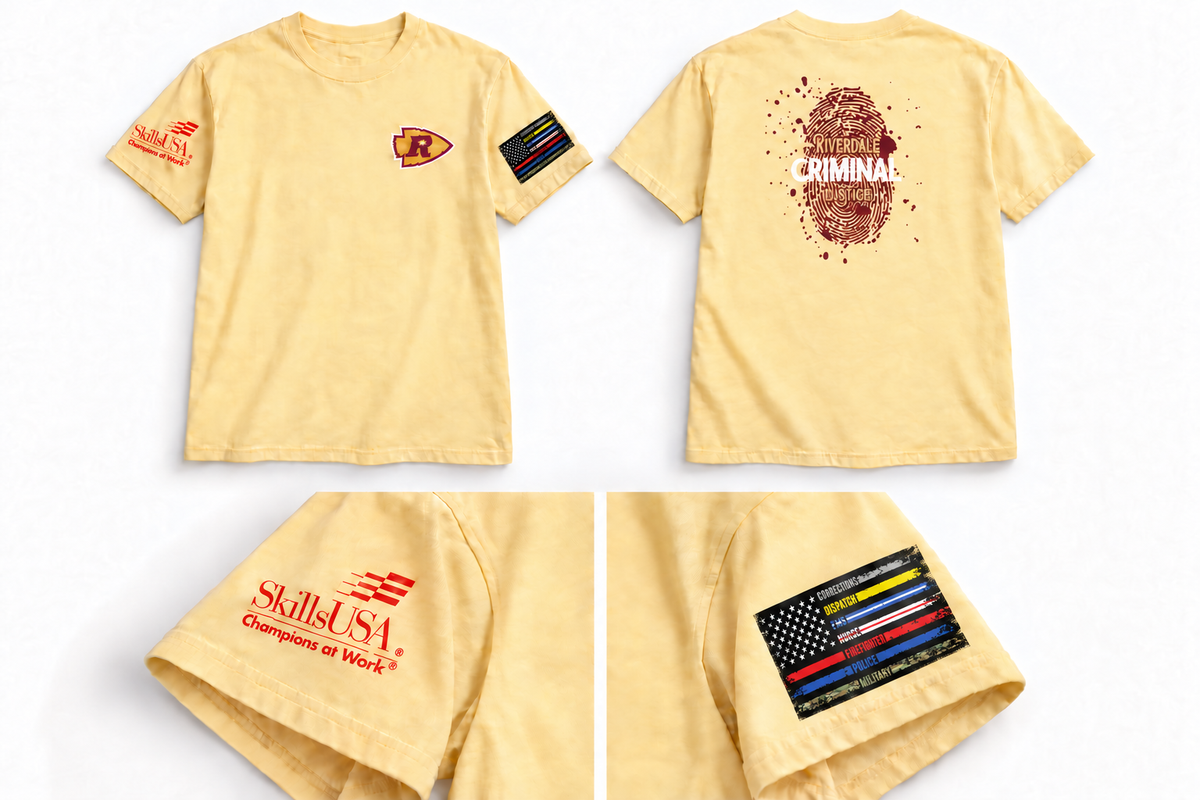 Butter Criminal Justice tee with smaller back artwork and occupational flag sleeve