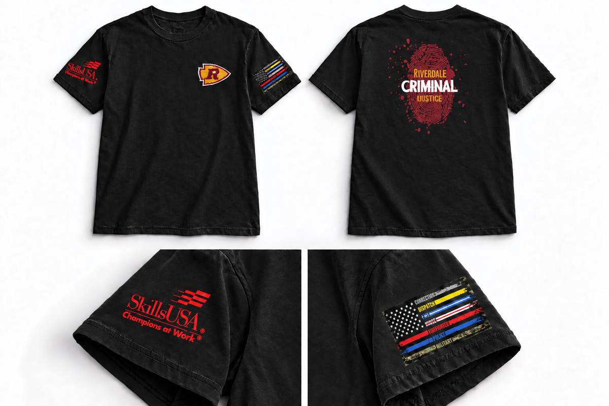 Black Criminal Justice tee with smaller back artwork and occupational flag sleeve