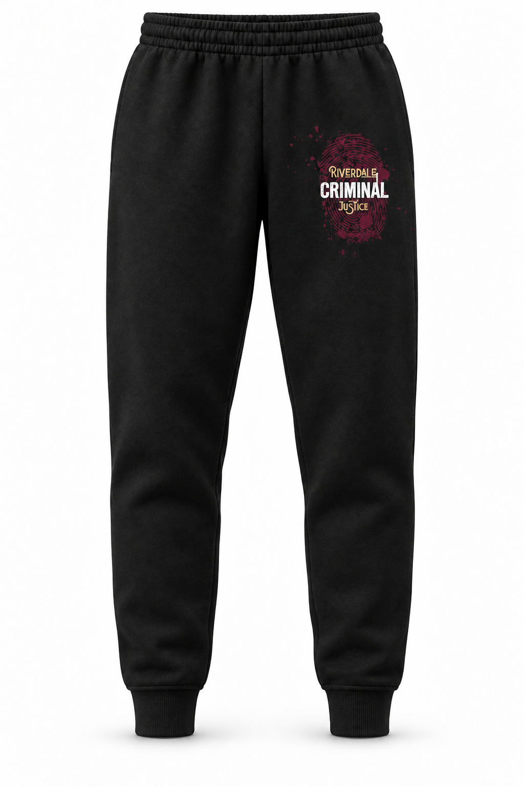 Black Criminal Justice joggers with left-thigh logo