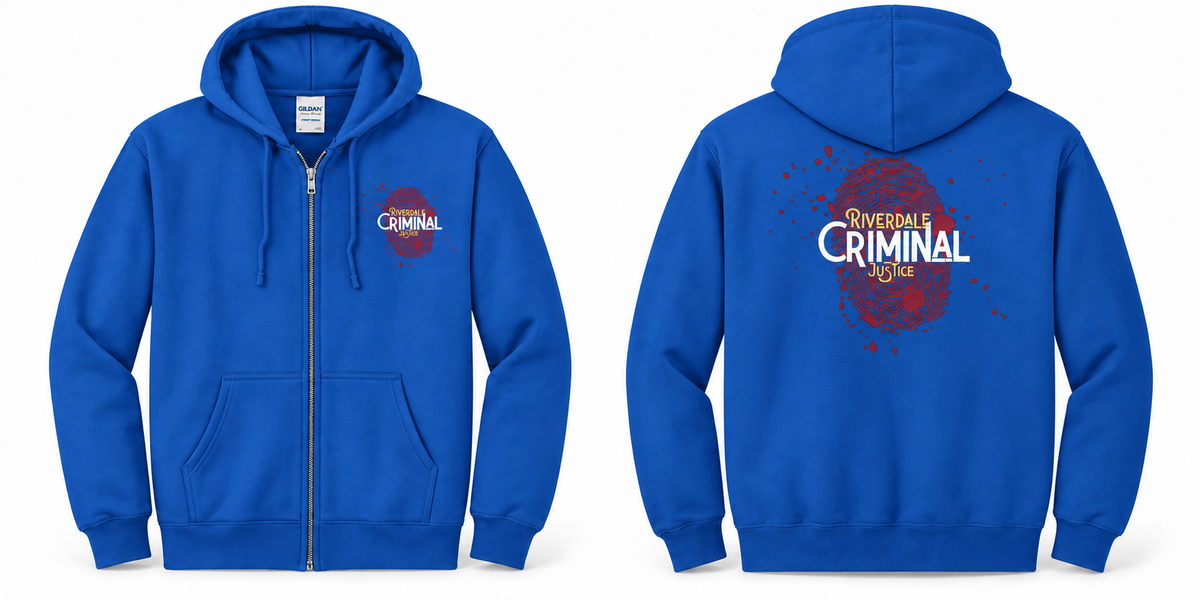 Royal Criminal Justice zip hoodie front and back