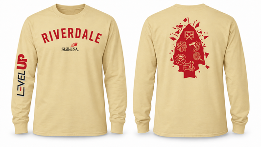 Riverdale SkillsUSA Hanes 5286 in muted Athletic Gold, front and back